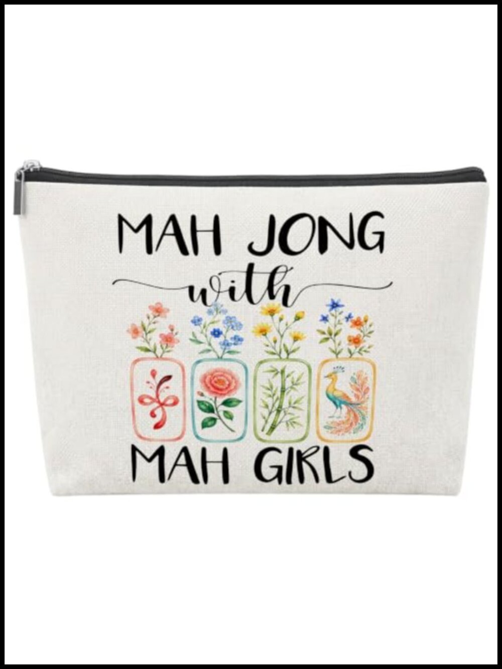 Linen Mahjong Tile Storage Bag with Zipper - Travel Organizer for American Tiles